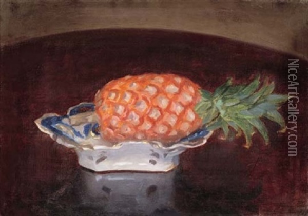 Pineapple (pineapple On A Platter) Oil Painting - Karoly Ferenczy