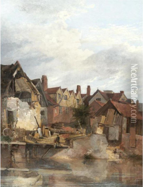 Old Houses By The Wensum Oil Painting - James Stark