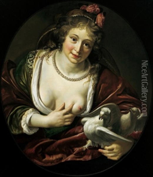 Venus, Zwei Tauben Nahrend Oil Painting - Paulus Moreelse