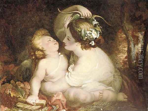 A sybil with a cherub Oil Painting - French School