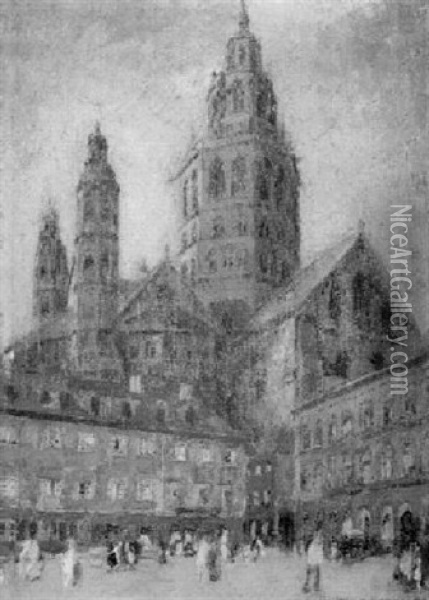 Mainzer Dom Und Marktplatz Oil Painting - Heinrich Hermanns