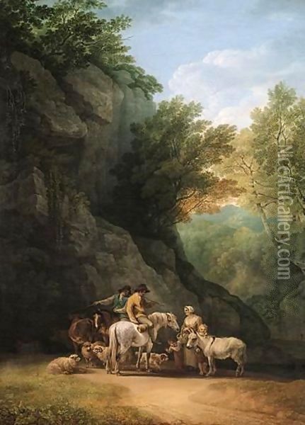 Landscape With Rustics Meeting On A Path Oil Painting - John White Abbott