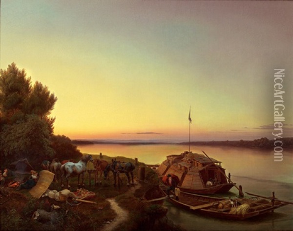 Rast Der Treidelpferde Oil Painting - Johann Caspar Koeller