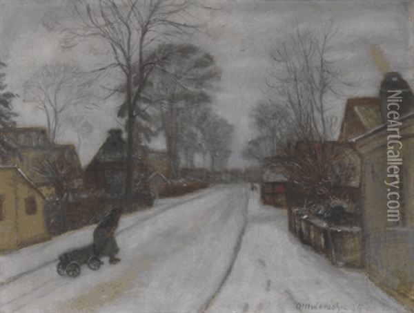 Dorfstrase Im Winter Oil Painting - Otto Modersohn