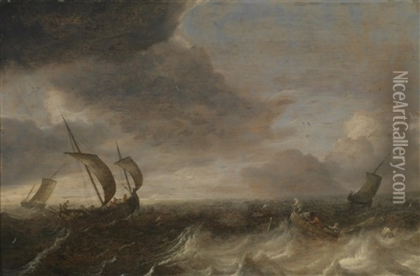 Schiffe Auf Bewegter See Unter Gewitterhimmel Oil Painting - Pieter Mulier the Elder