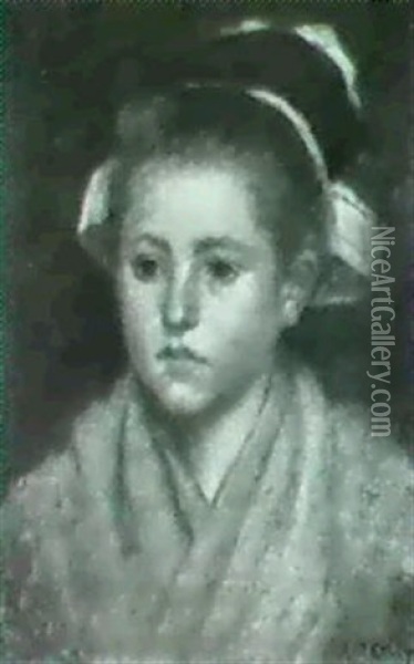 Young Breton Maiden. Oil Painting - Aloysius C. O'Kelly