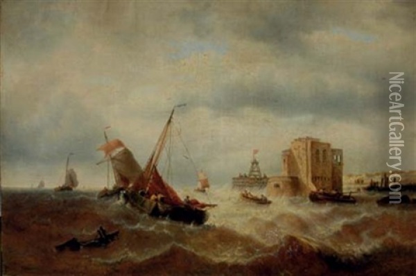 Ships In Stormy Sea Oil Painting - Francois-Etienne Musin