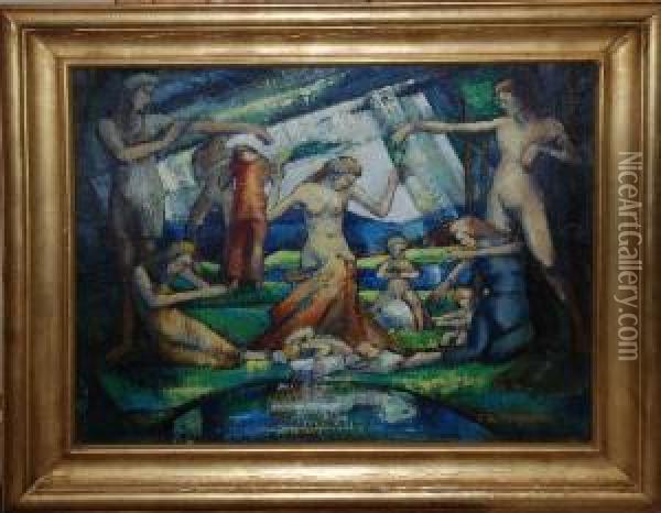 Nude Bathers Oil Painting - Franz Revesz-Ferryman