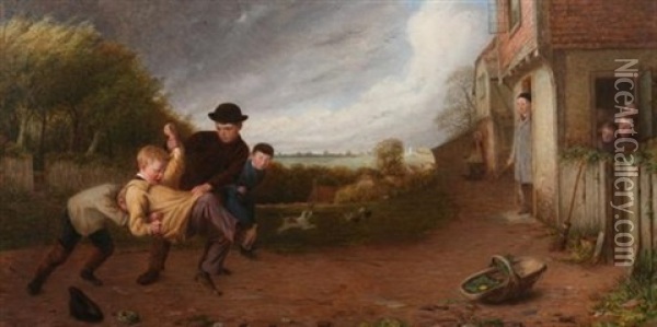 Boys Roughhousing Oil Painting - Thomas Webster