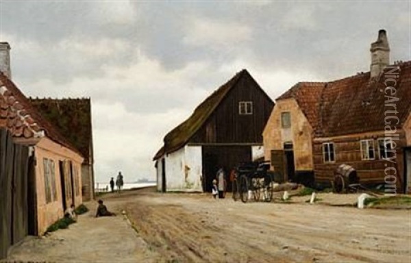 A Scenery From Hellebaek With A View To The Sound - Oresund And Kronborg Oil Painting - Vilhelm Groth