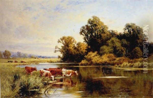 Evening On The Bank Of The Ouse Oil Painting - Henry H. Parker