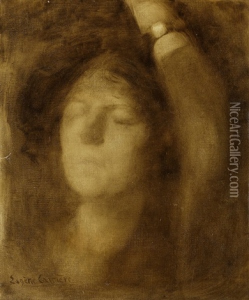 Portrait Of A Girl With Raised Arm Oil Painting - Eugene Carriere
