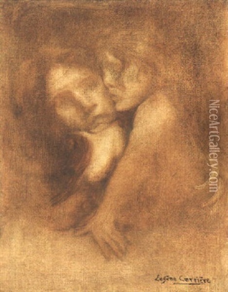 Le Baiser Du Soir Oil Painting - Eugene Carriere