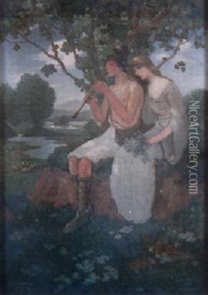 A Shepherd And His Maiden Oil Painting - Lutfi D. Yacobian