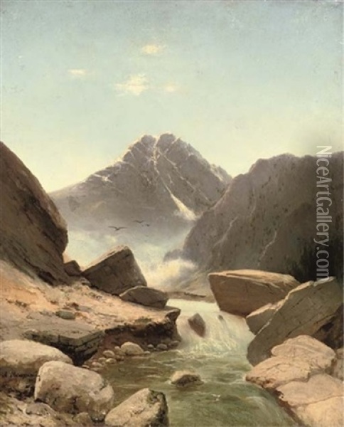 Mountain Landscape Oil Painting - Arseniy Ivanovich Meshchersky