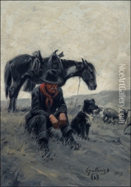 Cowboy With Sheepdog Oil Painting - Elling William Gollings