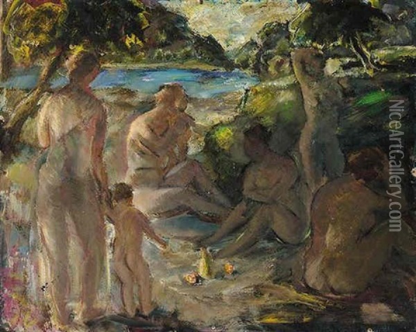 Badende (bathers) Oil Painting - Anton Faistauer