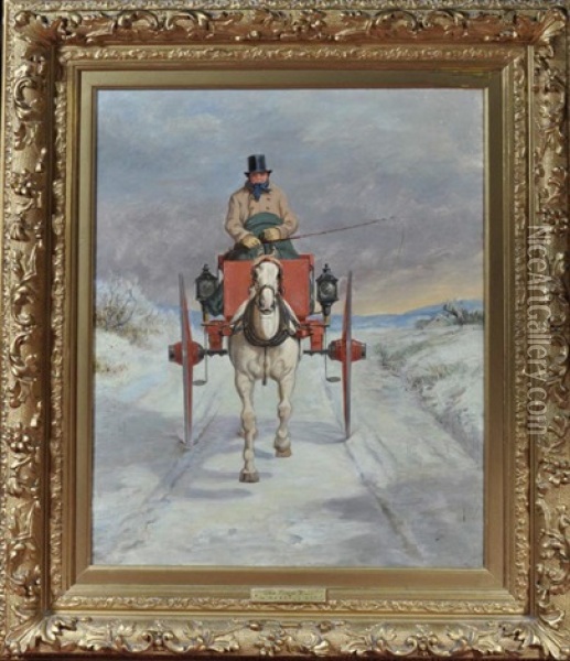 A King's Mail - A Horse Trap On A Winter Road Oil Painting - William Barraud