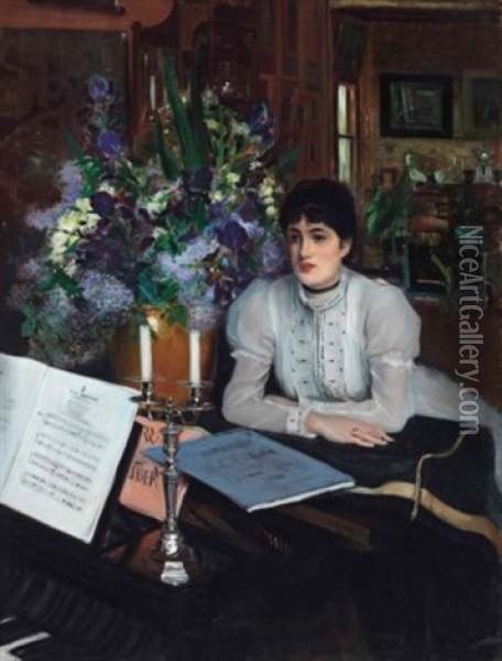 Henriette Chabot Au Piano Oil Painting - Jacques-Emile Blanche