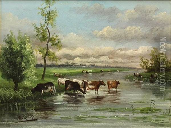 Landscape With Cows Oil Painting - Willem Roelofs