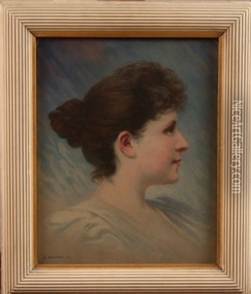 Portrait De Femme Au Chignon Oil Painting - Jules Blancpain