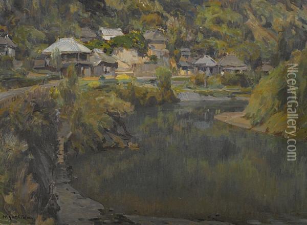 A Mountain Village Oil Painting - Hiroshi Yoshida