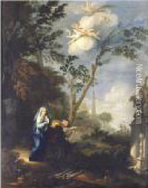 Landscape With The Flight Into Egypt Oil Painting - Gaspard Dughet Poussin