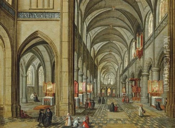 A Church Interior With Figures Oil Painting - Peeter Neeffs the Younger