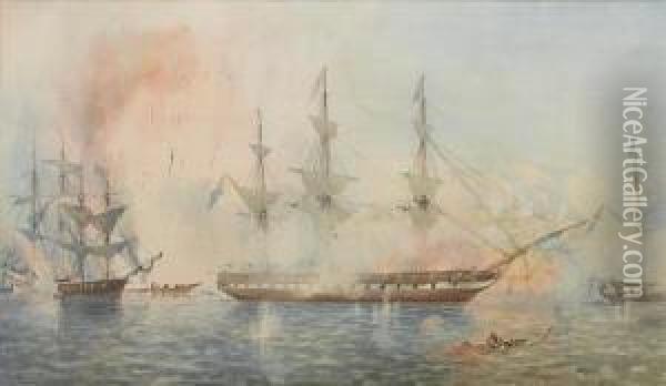 The Bombardment Of Acre, 3rd. November1840 Oil Painting - Sir Oswald Walter Brierly