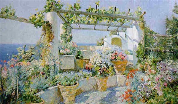 A Neapolitan Terraced Garden Oil Painting - Robert Payton Reid