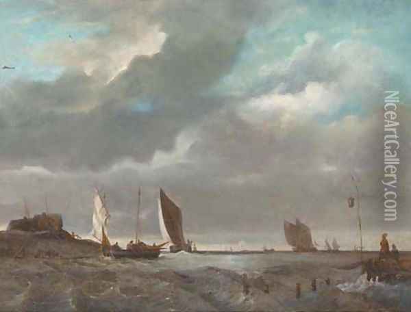 A fishing fleet in coastal waters Oil Painting - Dutch School