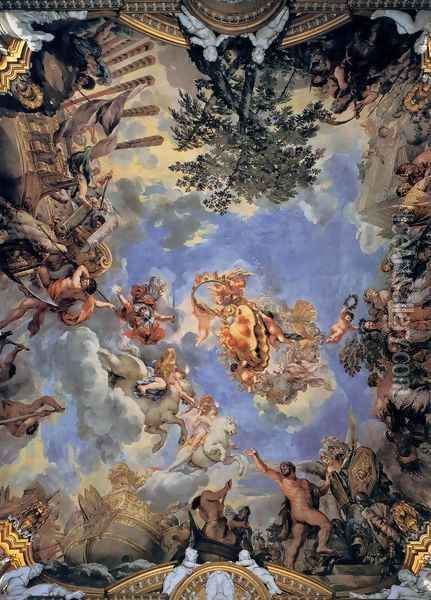 Ceiling fresco with Medici coat-of-arms Oil Painting - Pietro Da Cortona (Barrettini)