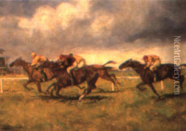 The Horse Race Oil Painting - Ede Lengyel-Reinfuss