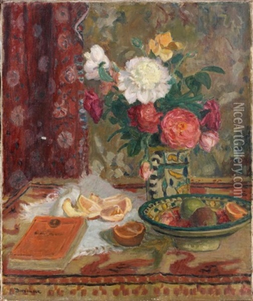 Nature Morte Au Bouquet De Roses Oil Painting - Eugene Antoine Durenne