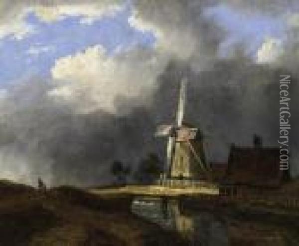 Landscape With Mill Oil Painting - Hendrik Gerrit ten Cate