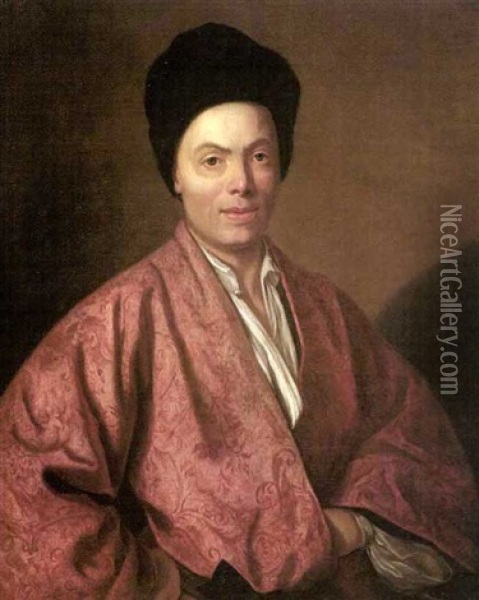 Portrait D'homme A La Robe D'interieur Rouge Oil Painting - Jean Etienne Liotard