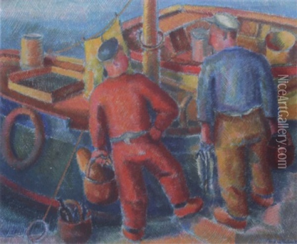 Deux Marins En Discussion Sur Le Quai Oil Painting - Pierre De Belay