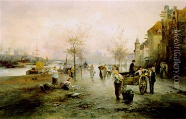 Markt In Antwerpen Oil Painting - Emil Barbarini