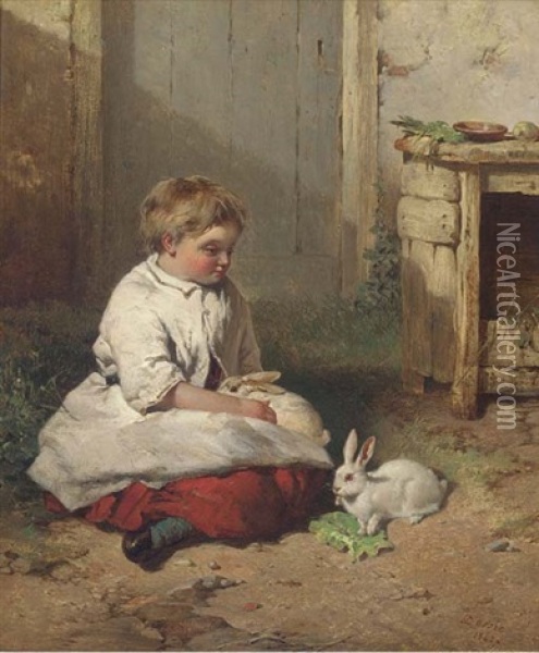 The Pet Rabbit Oil Painting - James Cassie