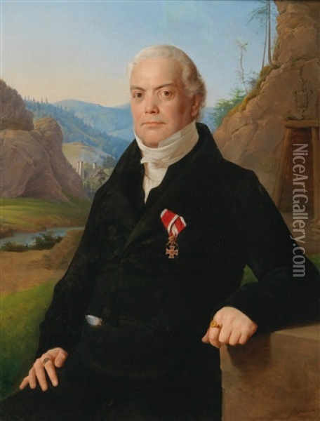 Portrait Of Johann Nepomuk Stephan Von Sacher With The Order Of Leopold Oil Painting - Leopold Kupelwieser