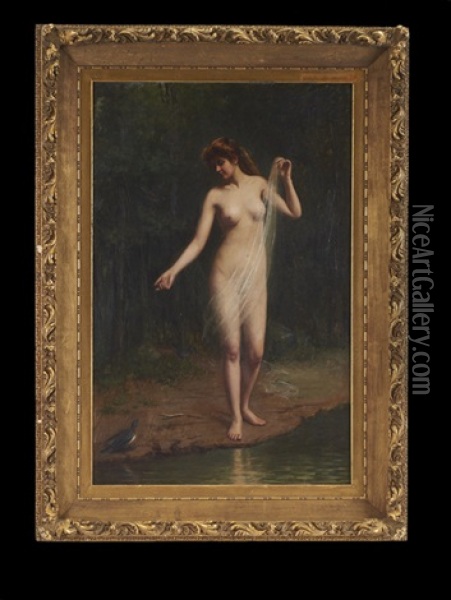 Nymph By A Stream Oil Painting - Carnig Eksergian