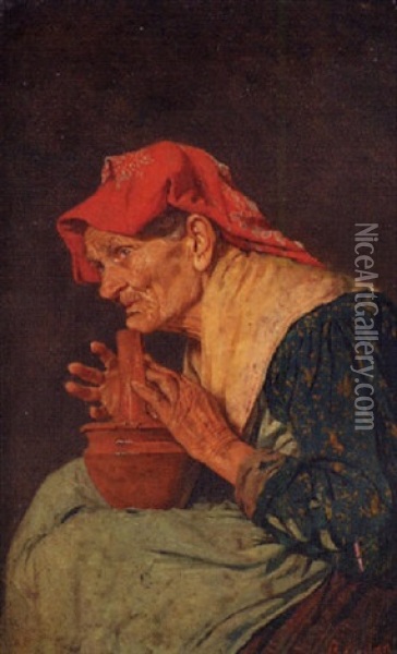 A Peasant Woman Oil Painting - Giuseppe Costantini