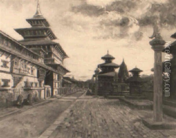 Temples At Patan, Nepal Oil Painting - Antoine Druet