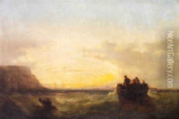 Figures In A Boat At Sundown Oil Painting - Edwin Hayes