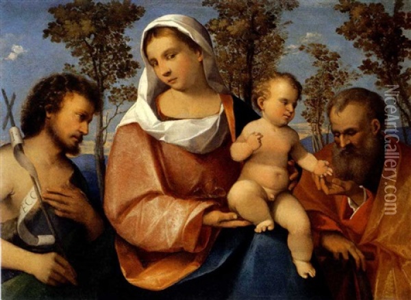 Madonna Con Il Bambino, San Giuseppe E San Giovanni Battista Oil Painting - Rocco Marconi