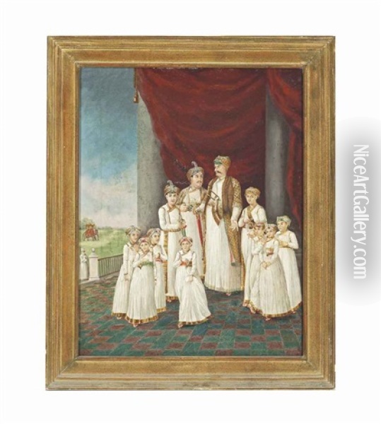 Nawab Shuja Al-dawla And His Ten Sons Oil Painting - Tilly Kettle