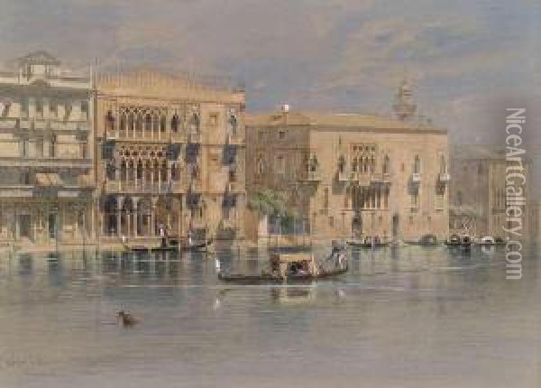 Venice. 
The Palaces Miani Coletti Giusti And Ca' D'oro At The Grand Canal. Oil Painting - Carl Friedrich H. Werner