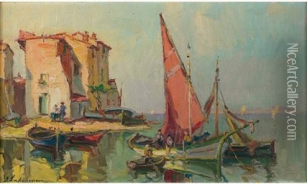 Port Mediterraneen Oil Painting - Georgi Alexandrovich Lapchine