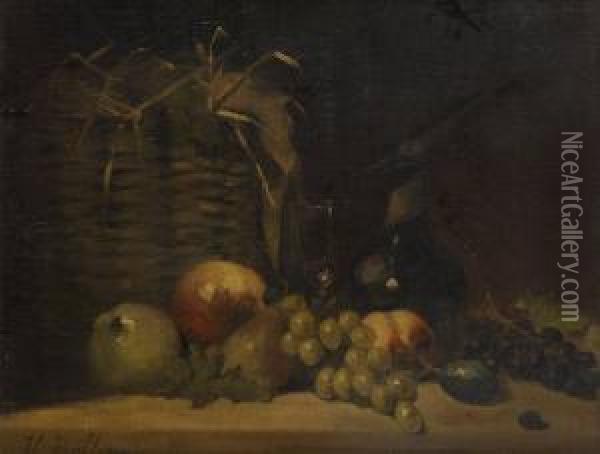 Naturemorte Aux Fruits Et A La Oil Painting - Hubert Bellis