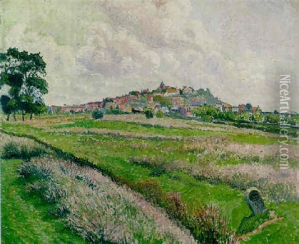 Rye Form Cadborough, Cloudy Morning Oil Painting - Lucien Pissarro